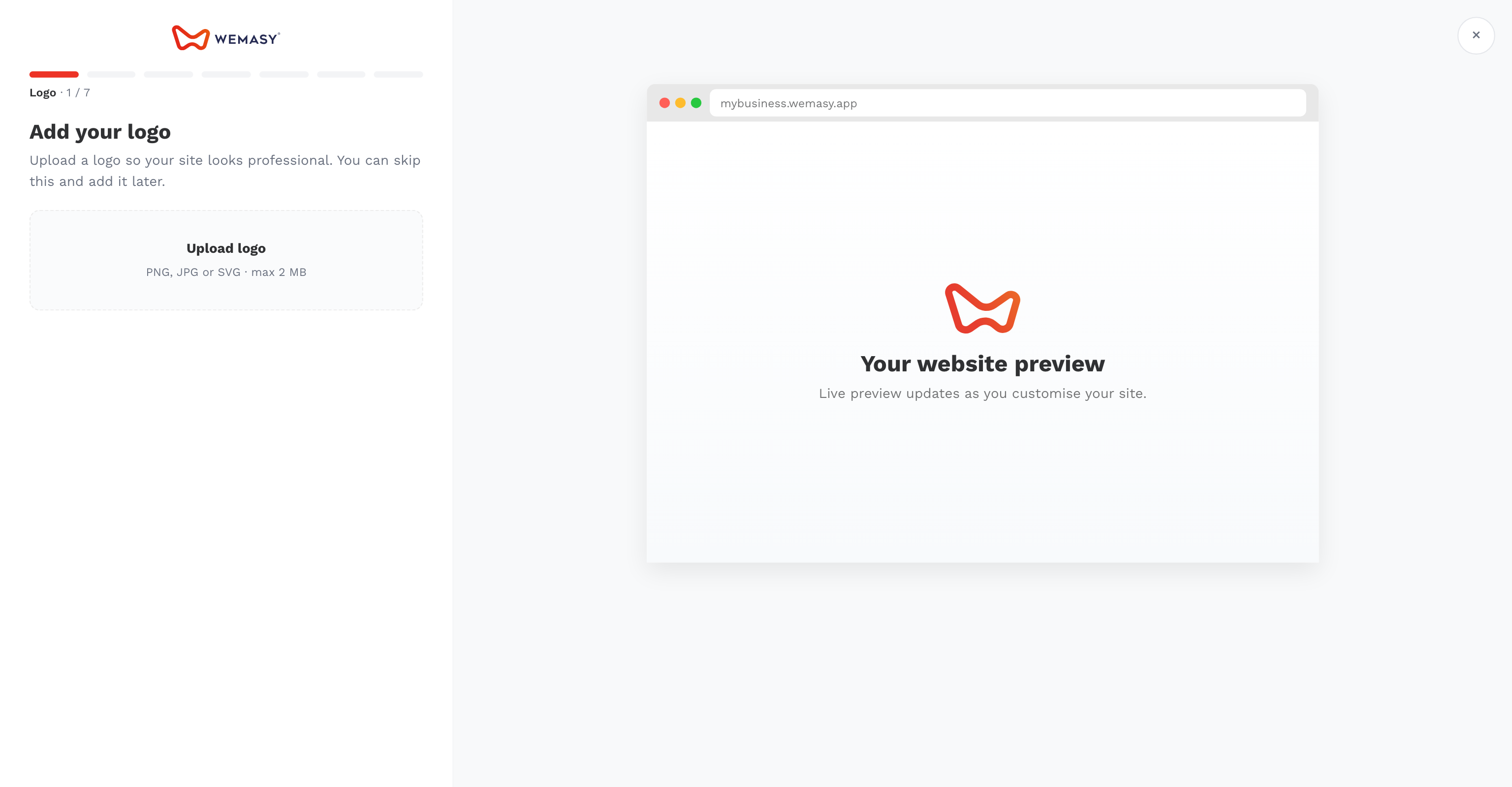 Startguiden i WEMASY på steget för logotyp