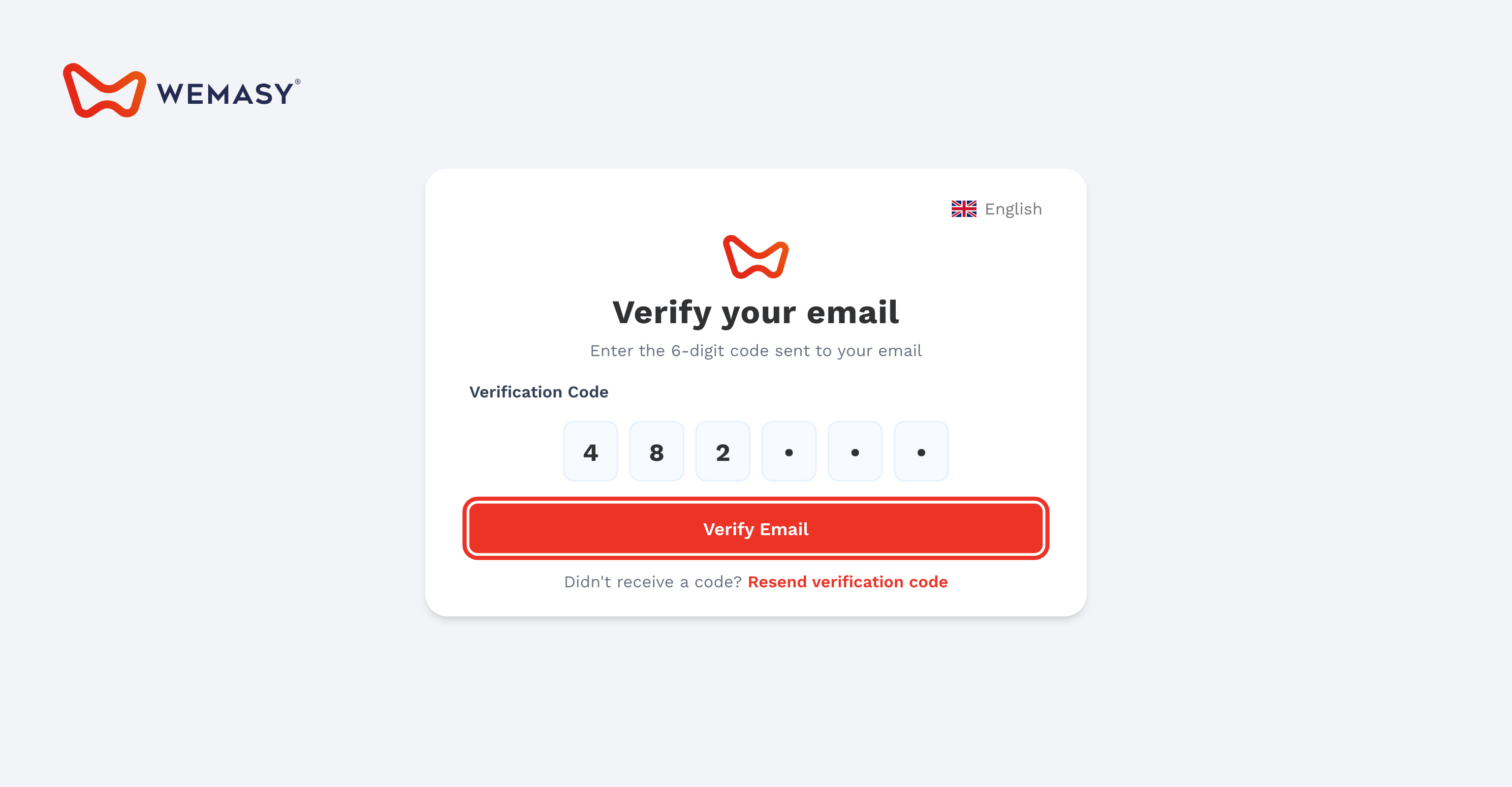 Sidan för verifiering av e-post i WEMASY