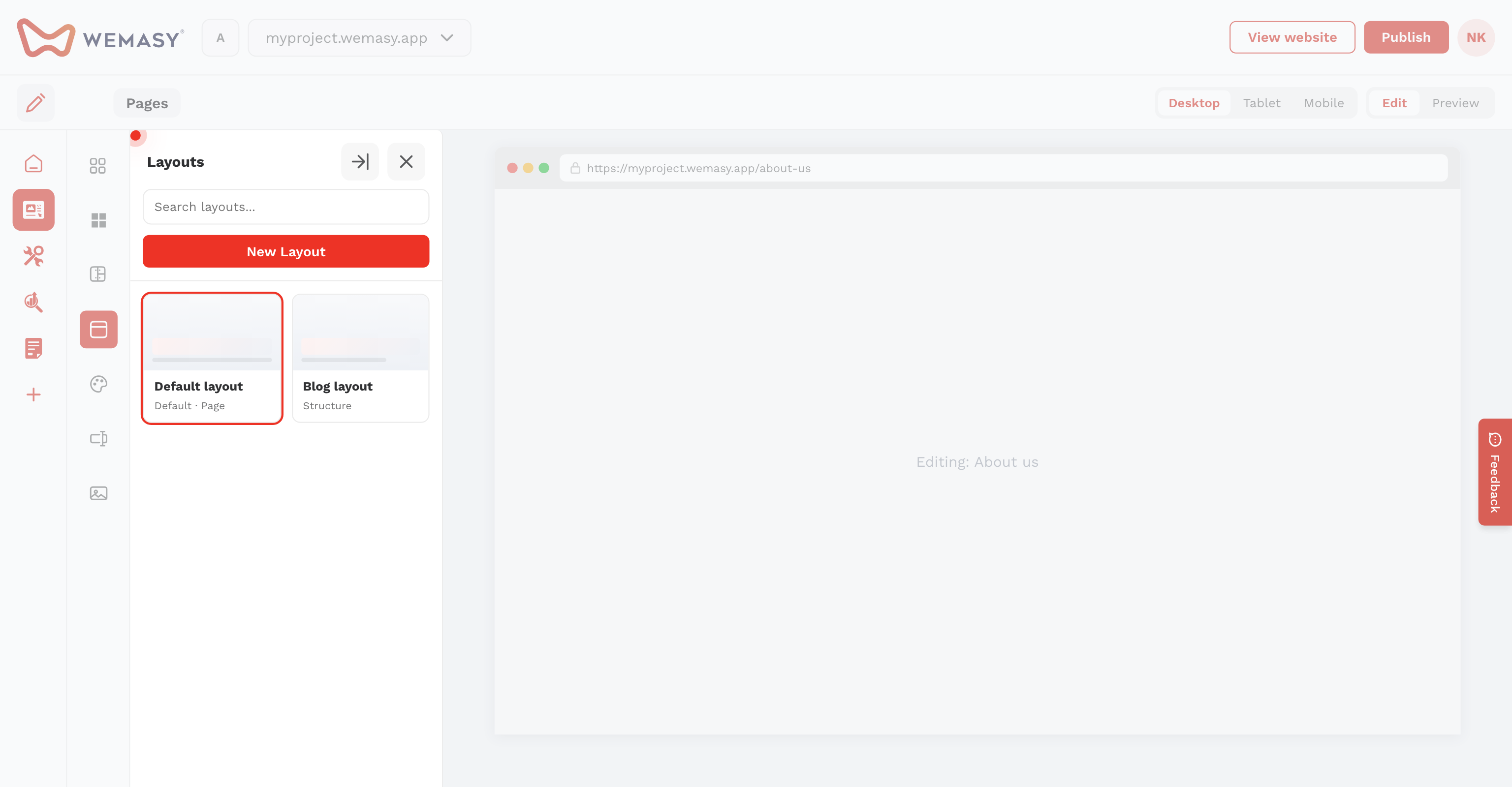 Webbplatsbyggaren: standardlayout
