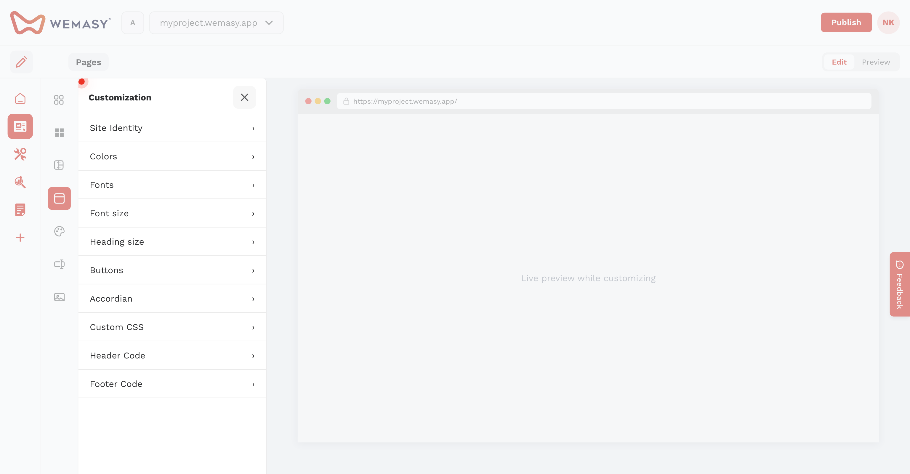 Webbplatsbyggaren: öppna Egen CSS