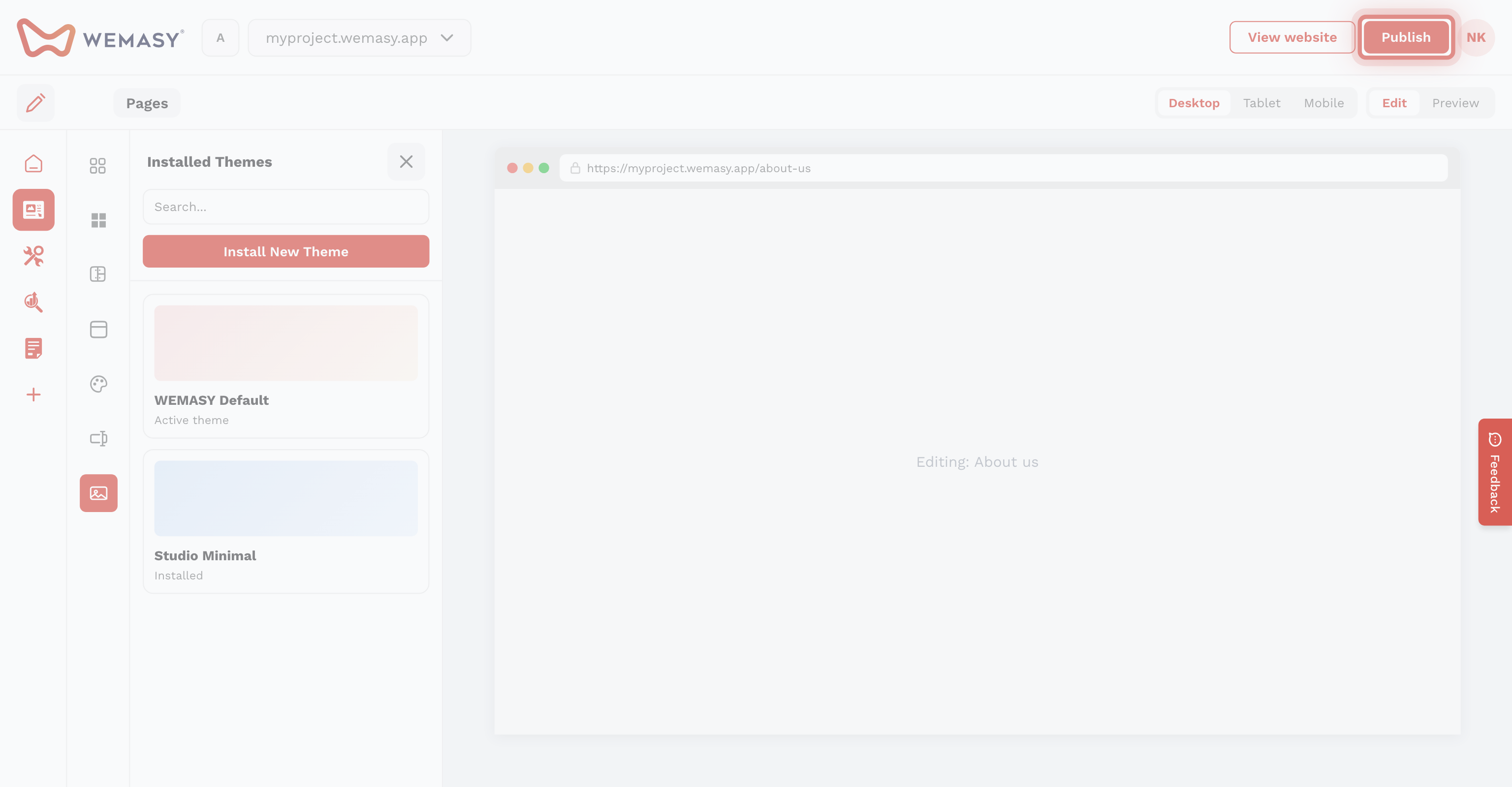 Webbplatsbyggaren: installera ett tema