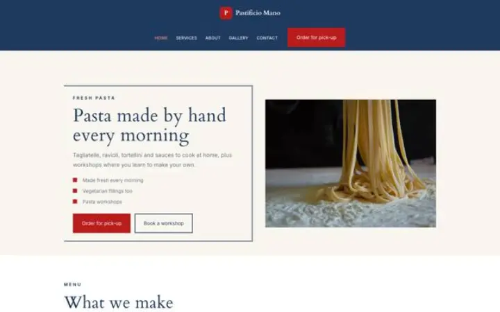 Webbplats för färsk pasta