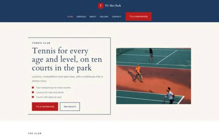 Webbplats för tennisklubb