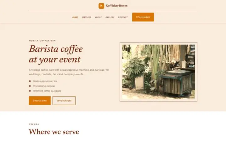 Webbplats för mobil kaffebar