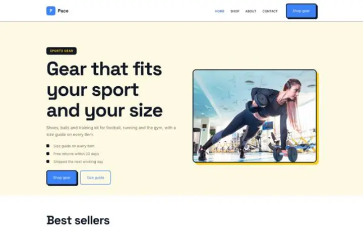 Webbplats för sportbutik
