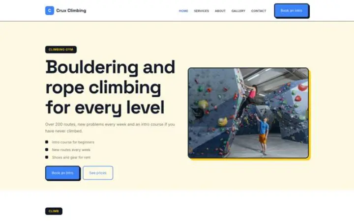 Webbplats för klätter- och boulderhall