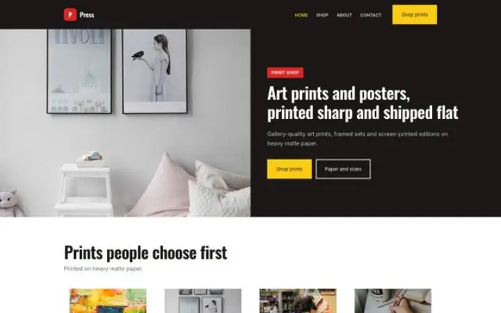Webbplats för printbutik