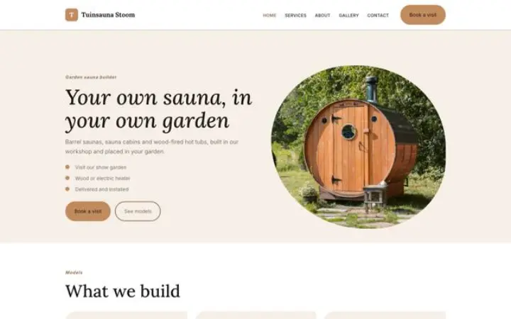 Webbplats för trädgårdsbastu