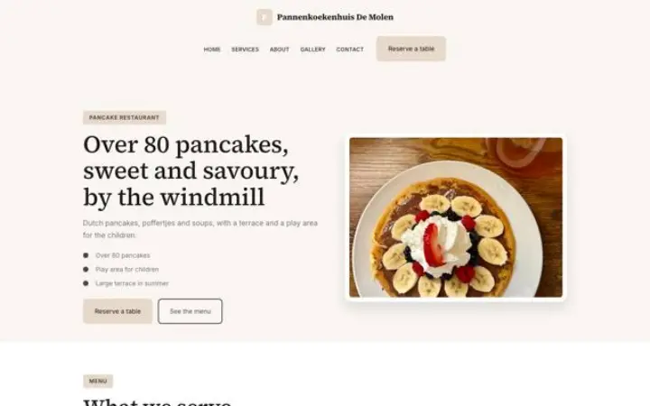 Webbplats för pannkaksrestaurang