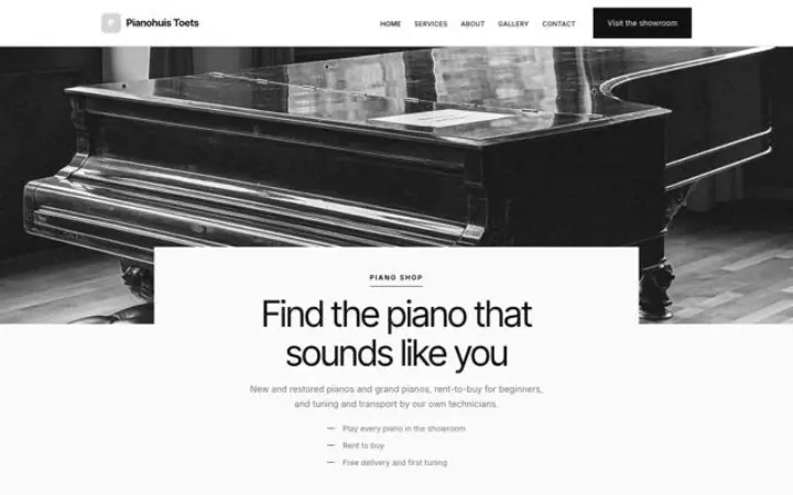 Webbplats för pianobutik