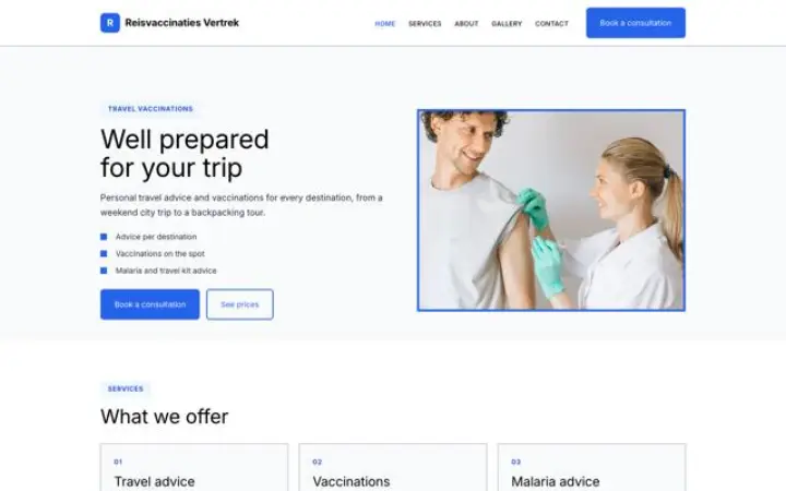 Webbplats för mottagning för resevaccinationer