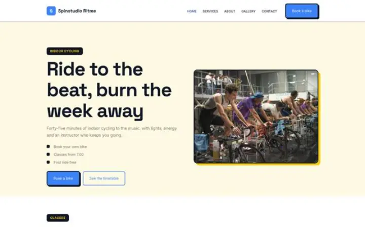 Webbplats för spinningstudio