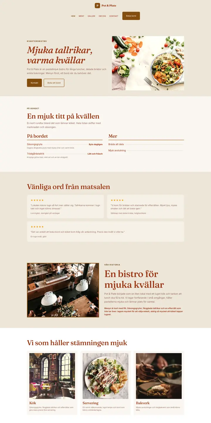 Exempel på en webbplats för pizzeria