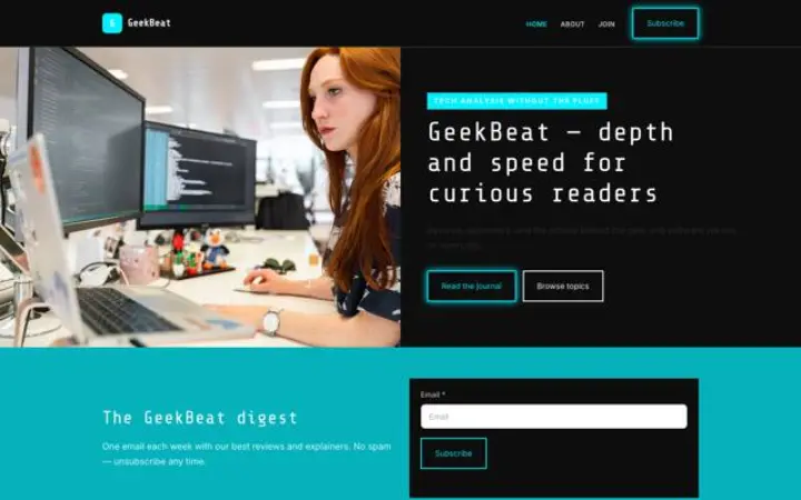 Exempel på temat GeekBeat för teknik