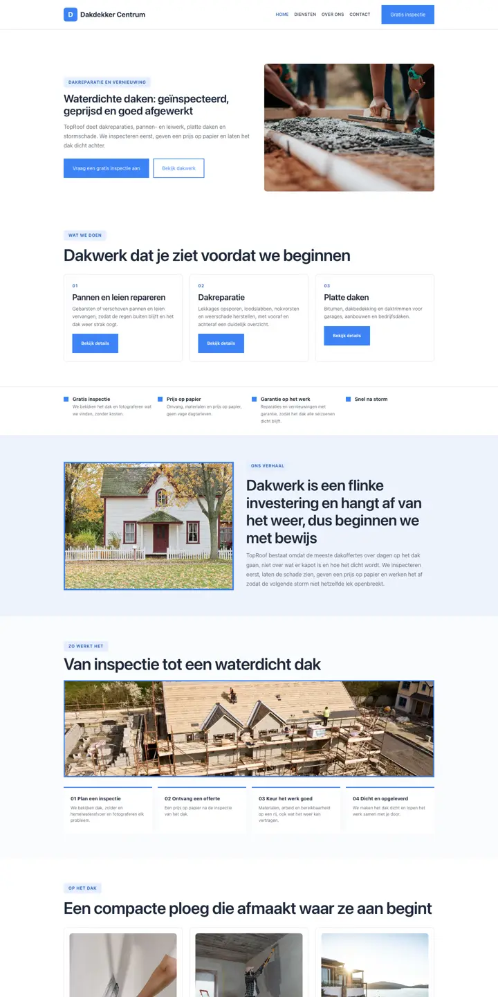 Exempel på en webbplats för takläggare