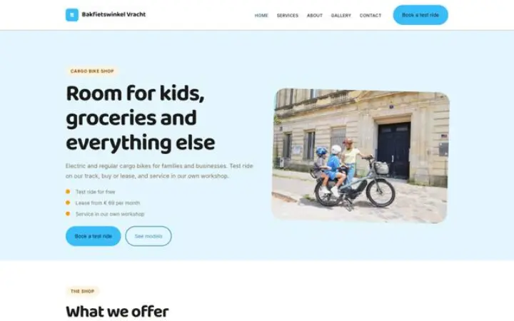 Webbplats för lådcykelbutik