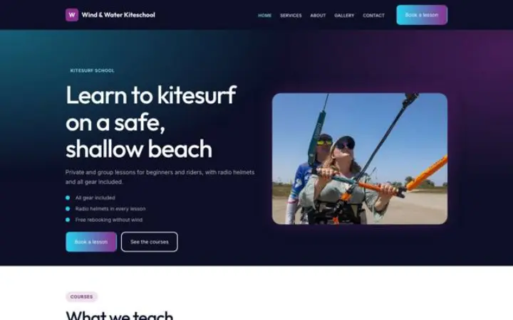 Webbplats för kitesurfskola