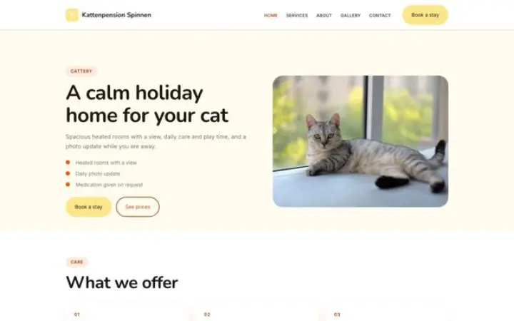 Webbplats för kattpensionat