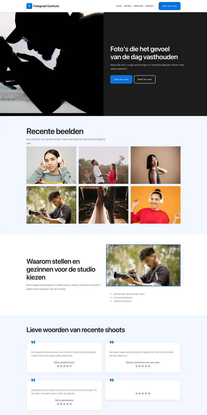 Exempel på en webbplats för fotograf