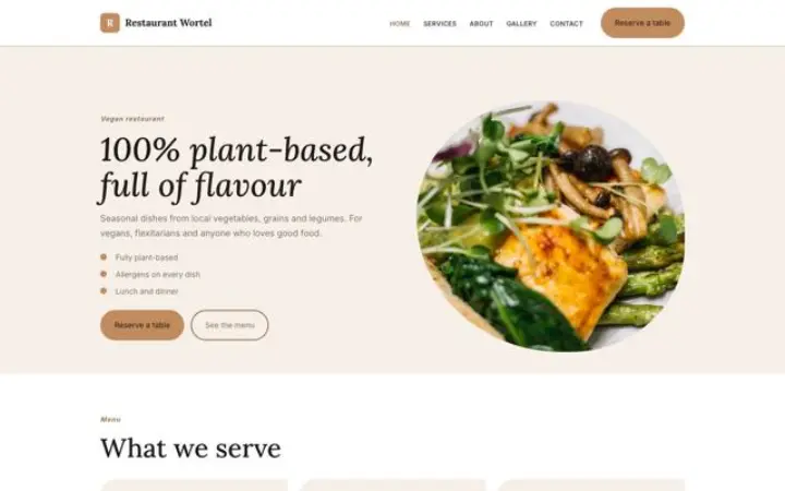 Webbplats för vegansk restaurang