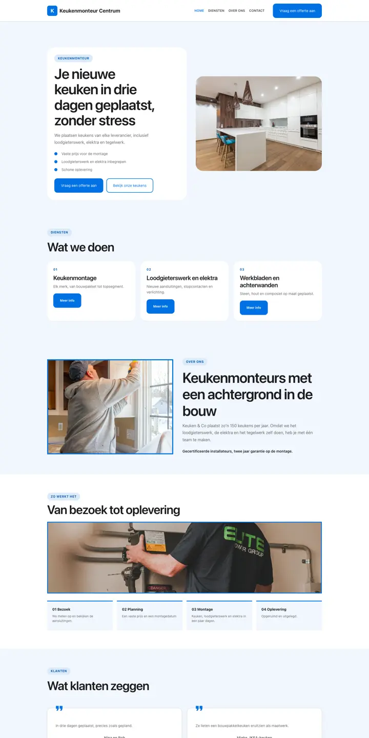 Exempel på en webbplats för köksmontör