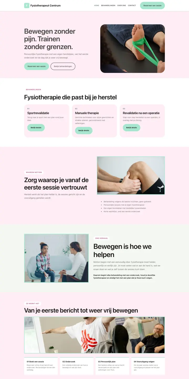 Exempel på en webbplats för fysioterapeut